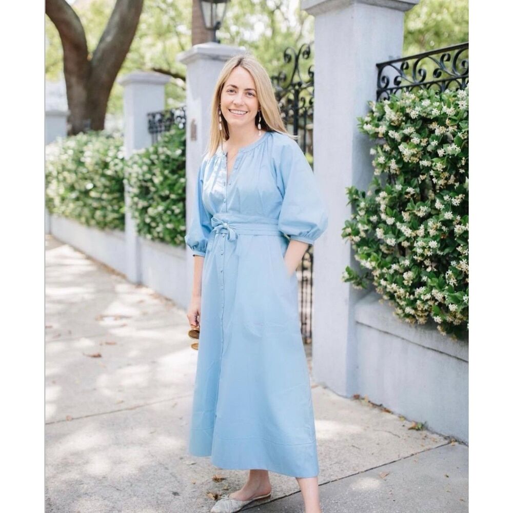 TYLER BOE genivive dress w/ belt in coastal blue | Size: Small